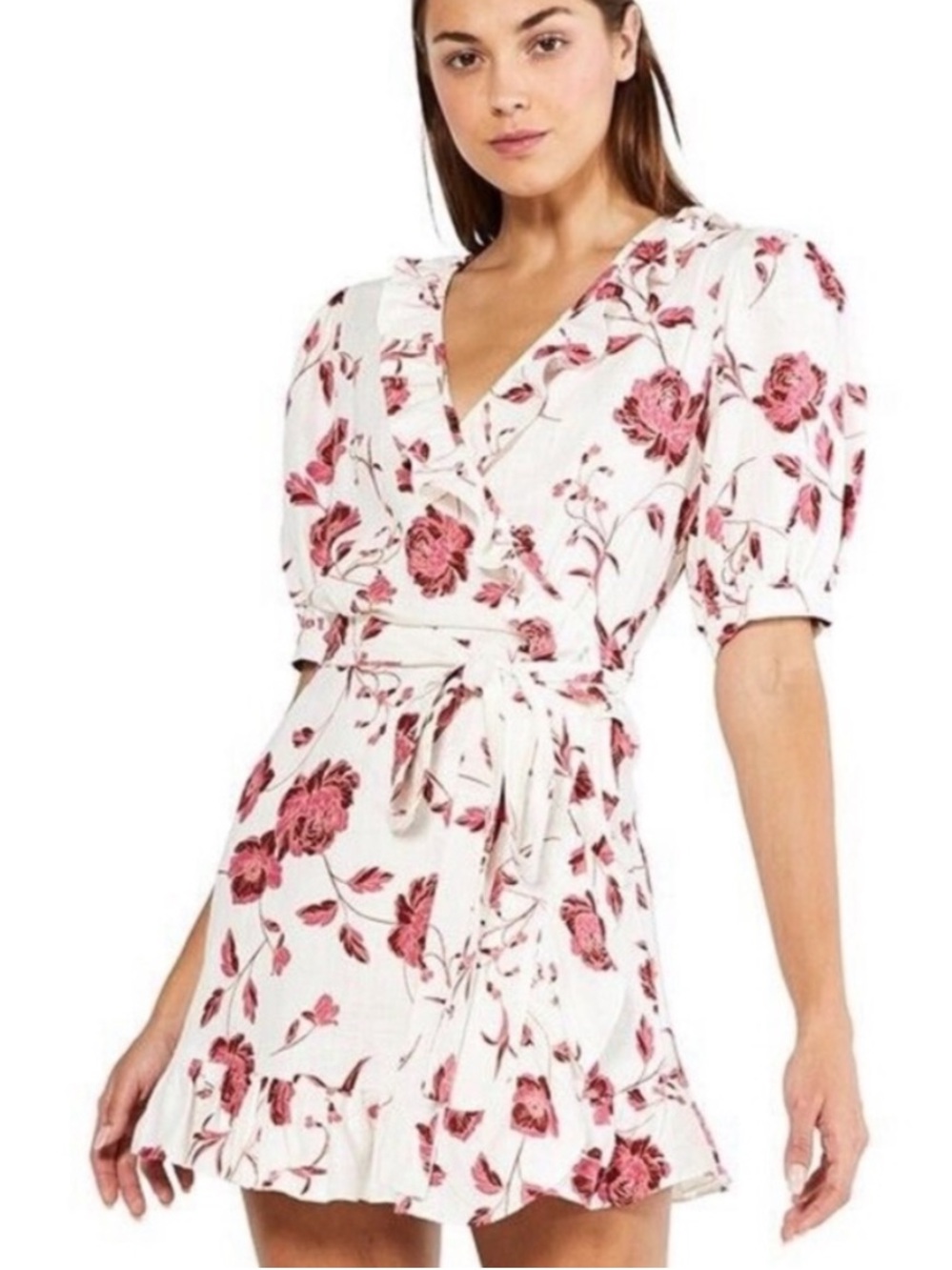 Misa Thora Linen Blend Ruffle Wrap Dress